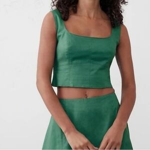 NWOT Banana Republic Green Linen Blend Crop Tank | Smocked Back | Size 10